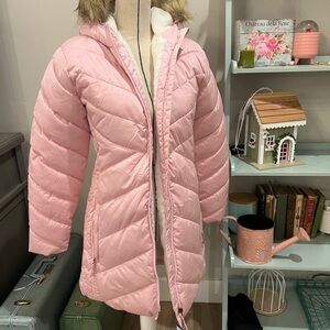 Lands' End Youth Pink Parka with Faux Fur Trim